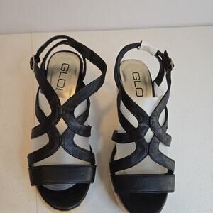 Glo By Jlo Wedges Size 8 Strappy Black NEW W/o Box 3.5" Neutral Cord Heel